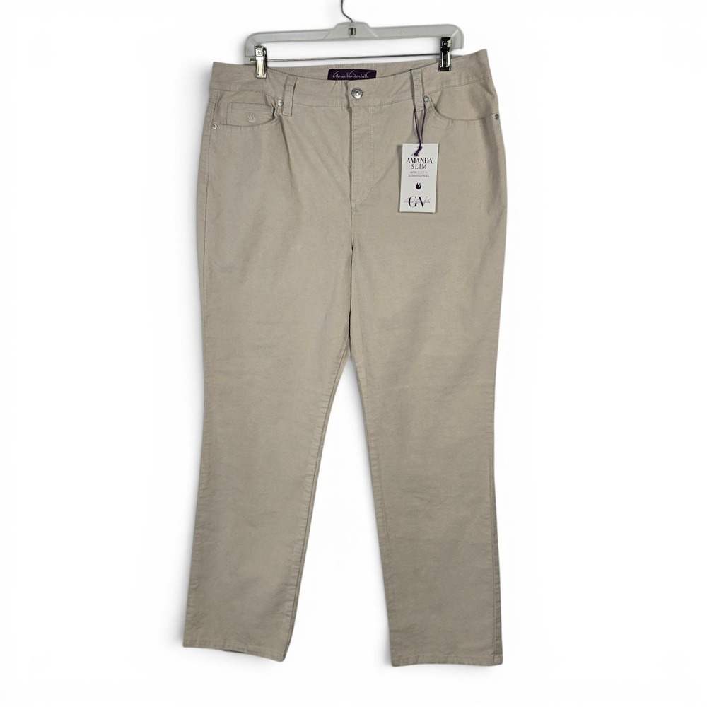 Gloria Vanderbilt Amanda Slim Corduroy Pants Beige Tan 16 Short Slimming Panel